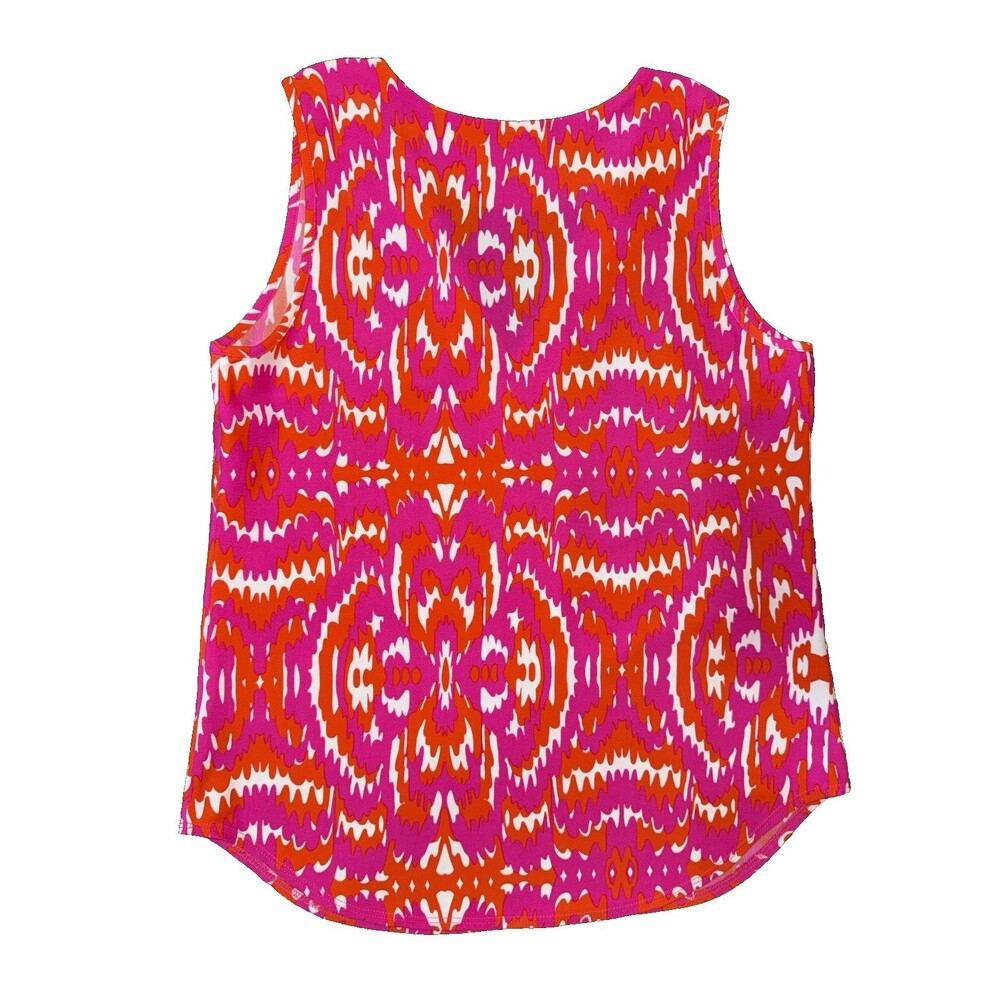 Jude Connally Pink Orange Ikat Sleeveless V-Neck Stretch Knit Top Made In USA  M - Picture 6 of 11
